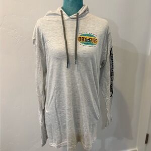 Light gray oversized hoodie tunic, Outer Banks surf graphics